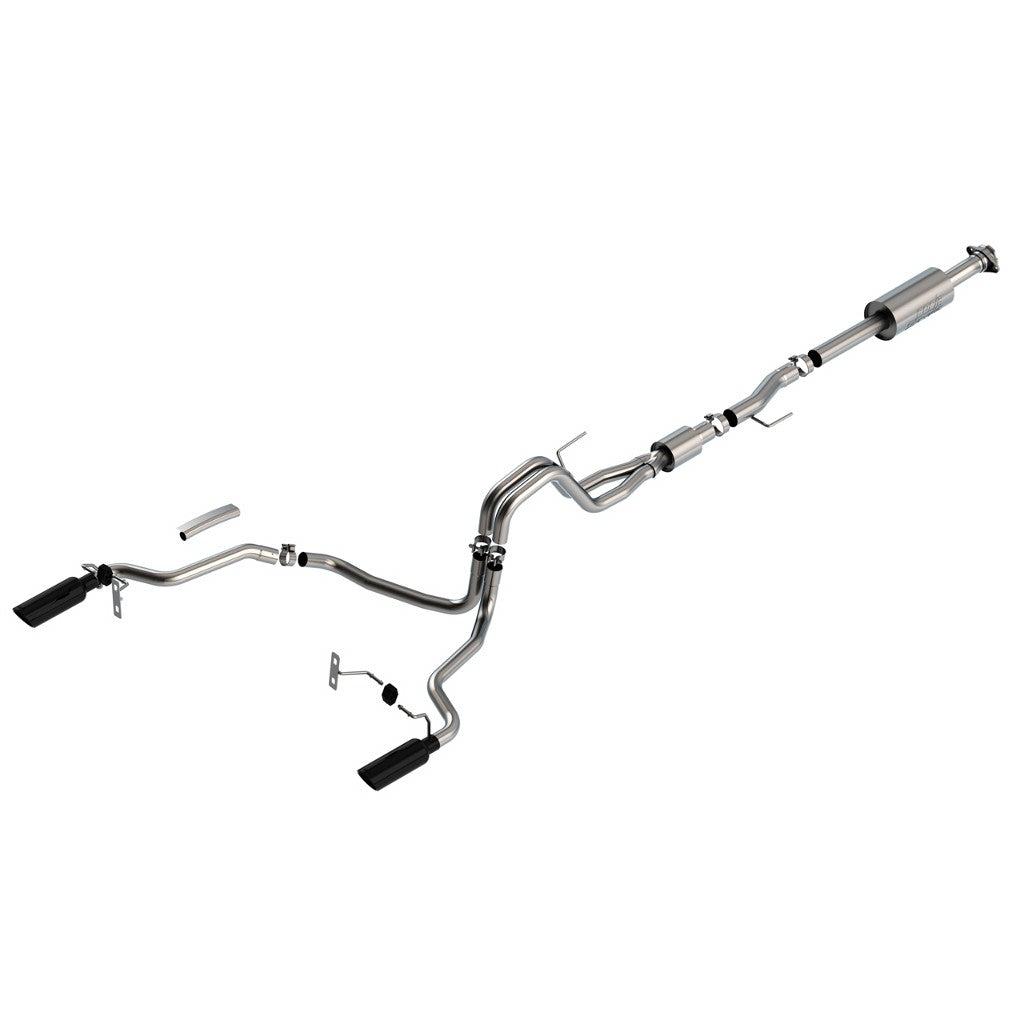BORLA 140866BC Cat-Back Exhaust System 3", 2.25", S-Type (4" RD X 14" Black Chrome Tips) for FORD F-150 5.0L V8 2021-2023 Photo-0 