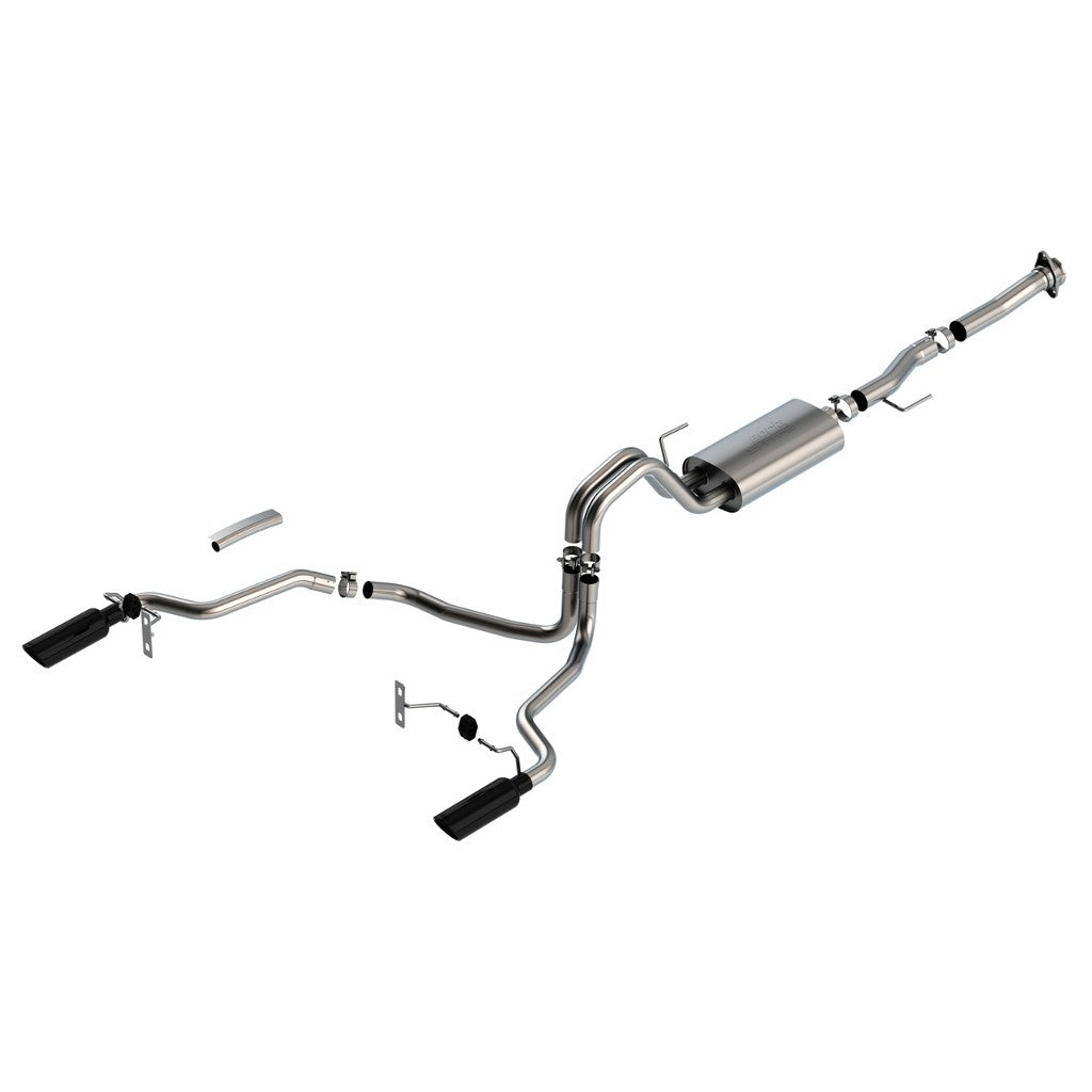 BORLA 140868BC Cat-Back Exhaust System 3", 2.25", S-Type (4" RD X 14" Black Chrome Tips) for FORD F-150 5.0L V8 2021-2023 Photo-0 