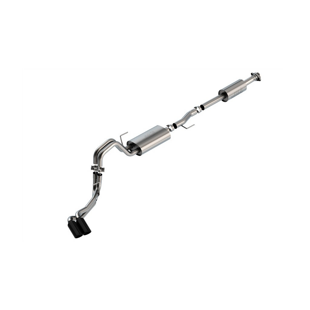BORLA 140873BC Cat-Back Exhaust System 3", 2.25" Touring (4" RD X 11" Black Chrome Tips) for FORD F-150 5.0L V8 2021-2023 Photo-0 