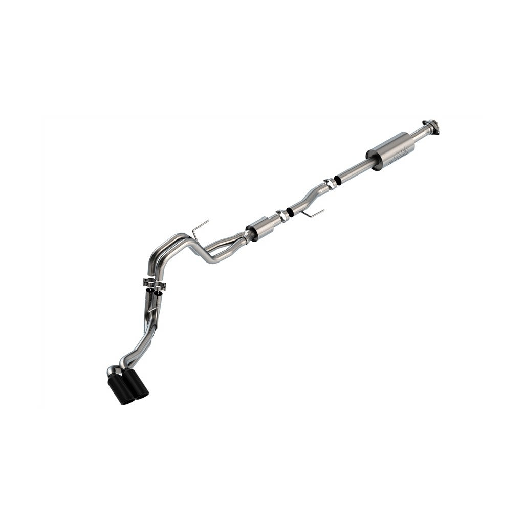 BORLA 140874BC Cat-Back Exhaust System 3", 2.25", S-Type (4" RD X 11" Black Chrome Tips) for FORD F-150 5.0L V8 2021-2023 Photo-0 