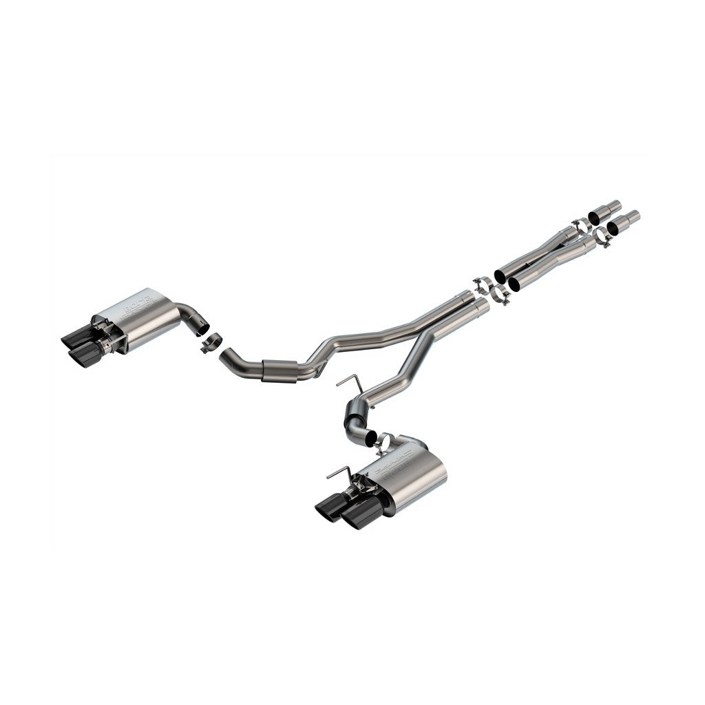 BORLA 140962BC Cat-Back Exhaust System 3", S-Type (4" RD X 9.50" And 4" RD X 6.14" Black Chrome Tips), Active Exhaust for FORD Mustang GT 5.0L V8 2024 Photo-0 