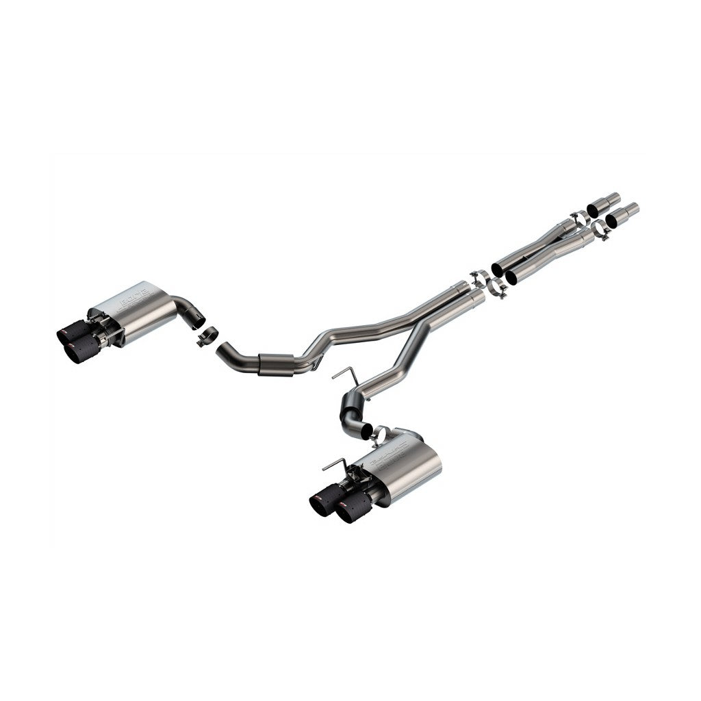 BORLA 140962CFBA Cat-Back Exhaust System 3" S-Type Sport (4" RD X 7.13" And 4" RD X 6.95" Carbon Fiber Black Anodized Tips), Active Exhaust for FORD Mustang GT 5.0L V8 2024 Photo-0 