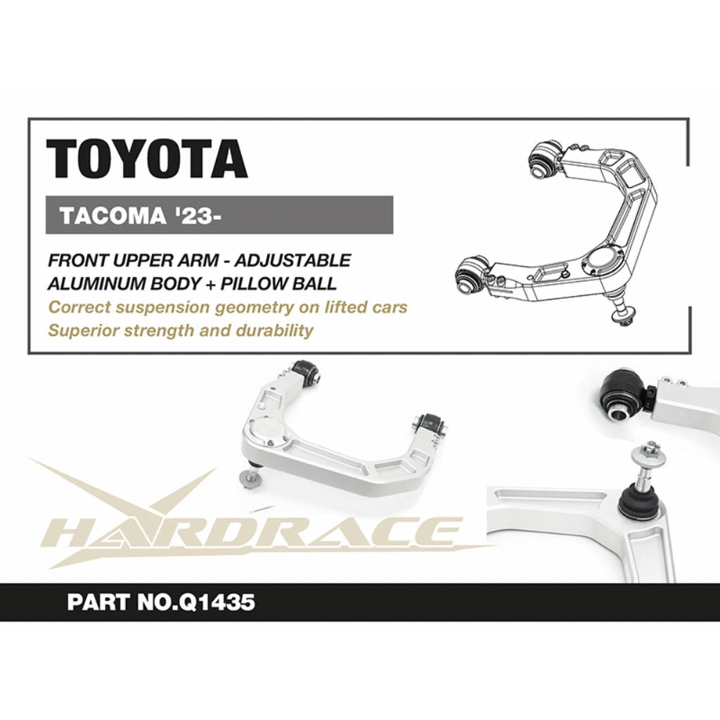 HARDRACE Q1435 Adjustable Front Upper Arm, CNC Aluminum (Pillow Ball), 2pcs for TOYOTA Tacoma 2023- Photo-1 