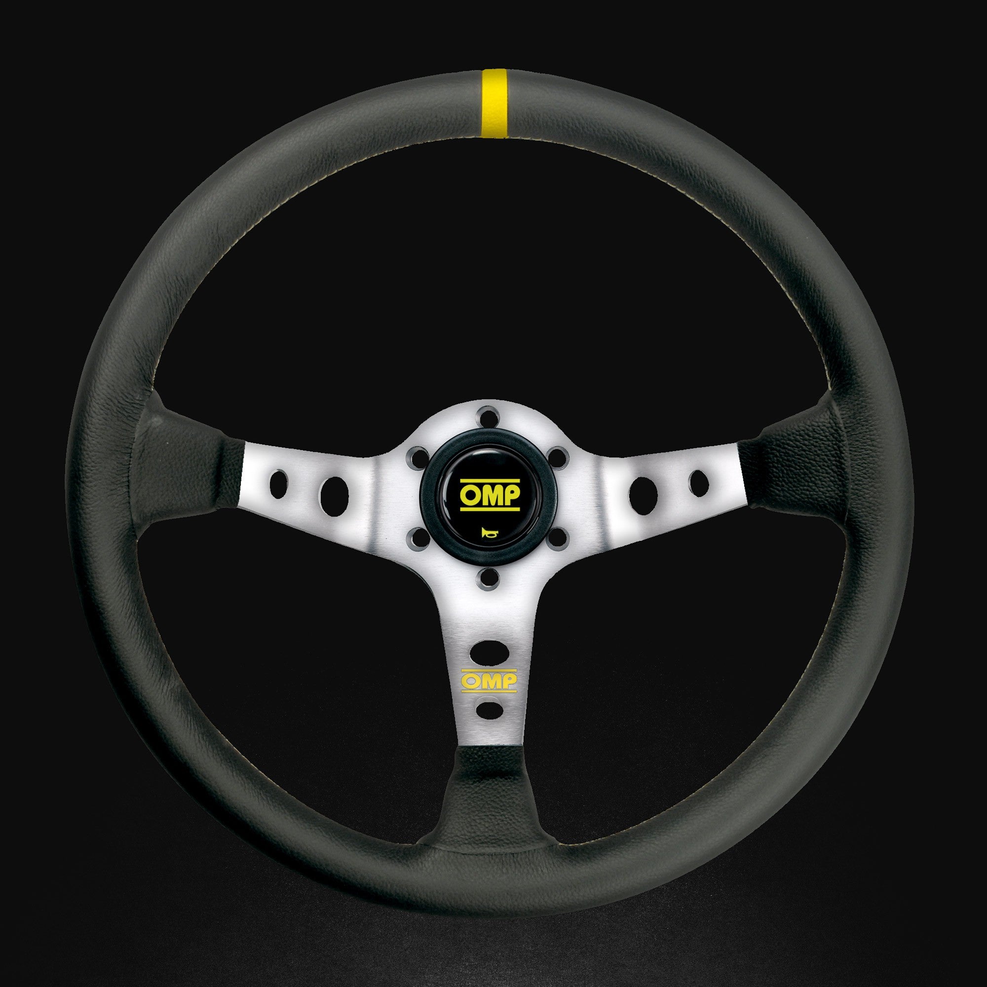 OMP OD0-1956-371 (OD/1956/AN) Steering wheel CORSICA, leather, black/silver (yellow stitching), diam.350mm, reach 95mm Photo-0 