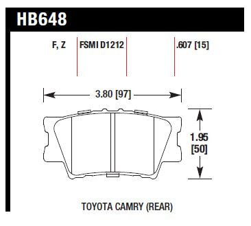 HAWK HB648F.607 Brake Pads HPS Rear TOYOTA CAMRY 2007-2011 2.4/3.0 Photo-1 