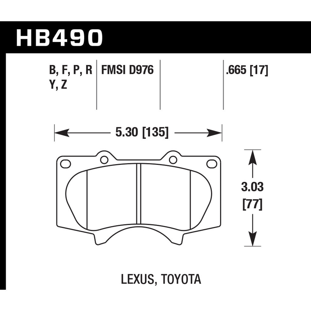 HAWK HB490Y.665 Brake Pads LTS Front TOYOTA 4Runner 2003-2019/LEXUS GX470 2003-2009 4.7L Photo-2 