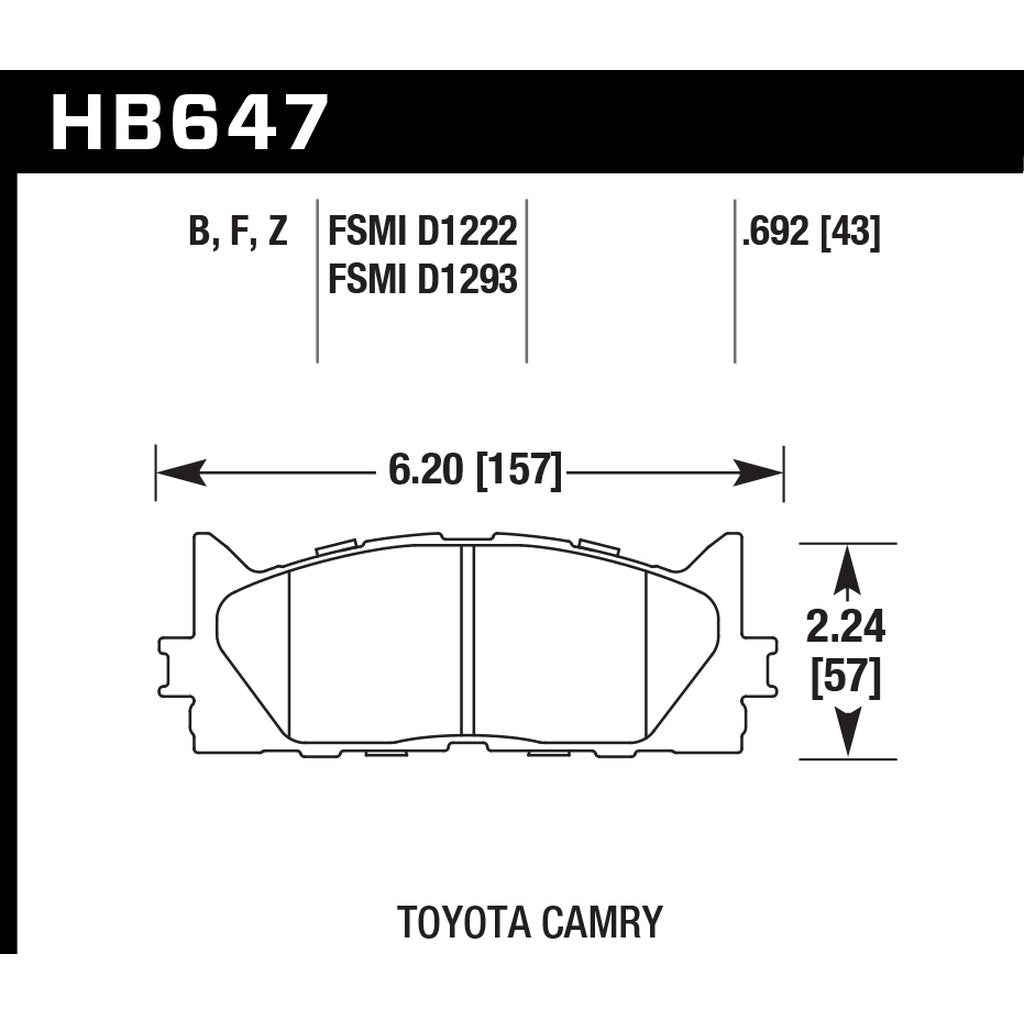 HAWK HB647F.692 Brake Pads HPS Front TOYOTA CAMRY 2007-2011 2.4/3.0 Photo-2 
