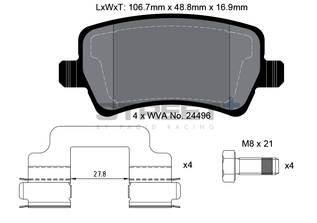 PAGID T8076SP2001 Rear brake pads STREET+ for LAND ROVER RANGE ROVER Evoque / VOLVO XC70 Photo-0 