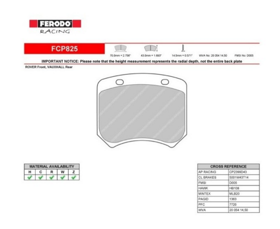 FERODO FCP825Z Rear Brake Pads DSUNO for Caliper Brembo 20.3655.01 / AP Racing CP 2485 / CP 2576 Photo-0 