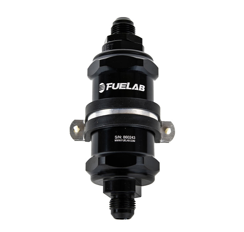 FUELAB 84802-1 In-Line Fuel Filter With Check Valve (8AN in/out, 3 inch 10 micron paper element) Black Photo-0 