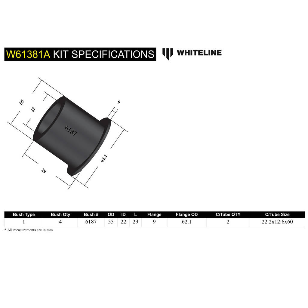 WHITELINE W61381A Trailing Arm Bushing - Lower Front Photo-4 