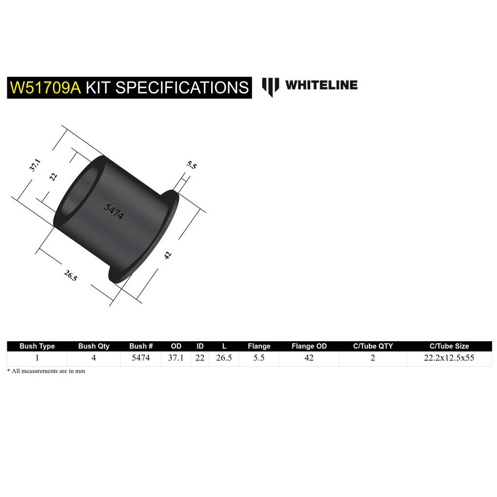 WHITELINE W51709A Front Lower Control Arm - Inner Front Bushing Kit for Subaru Forester, Impreza, Legacy/Outback Photo-4 