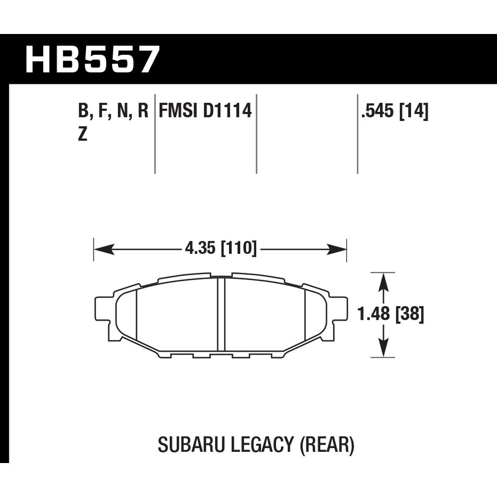 HAWK HB557N.545 Brake Pads HPS+ Rear SUBARU Forester 2008+/Impreza WRX 2008+/Legacy/BRZ Photo-2 