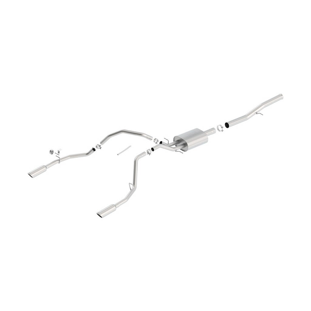 BORLA 140570 Cat Back Exhaust System, Silverado / Sierra V8-6.2L, Ext. Cab Standard Bed (78.7") Crew Cab Short Bed (69.3") 143.5" WB, Tip №36, 2014-16, sound Touring Photo-0 