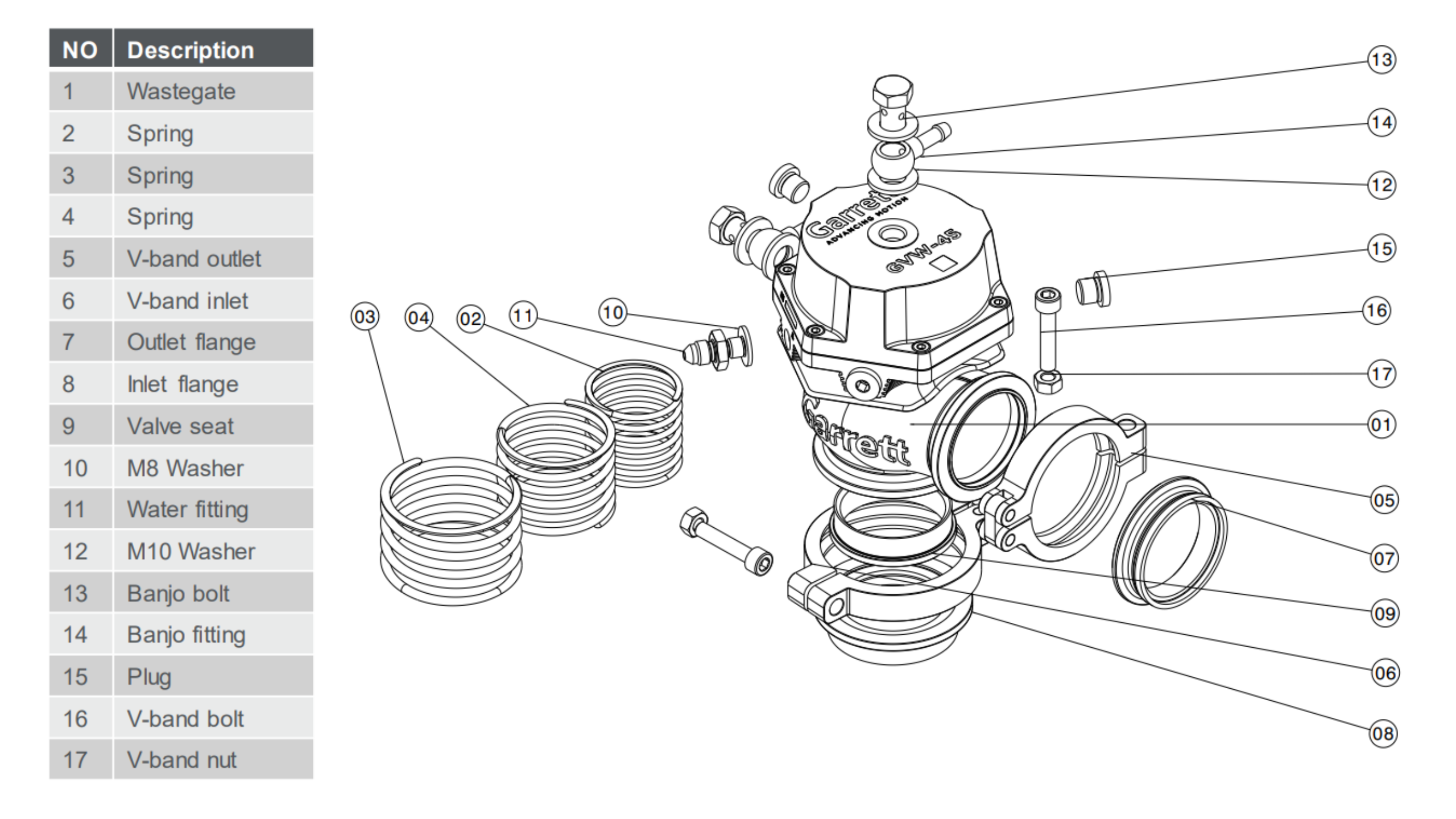 GARRETT 910475-0002 V-band Kit, Outlet 40mm (includes V-band, Bolt, Locknut) for Wastegate GVW-40 Photo-2 