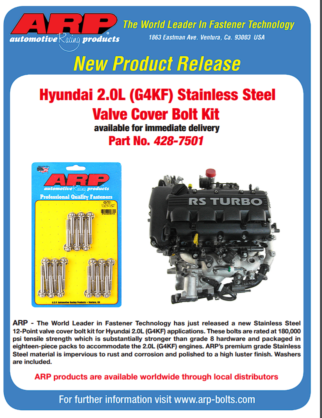 ARP 428-7501 Valve Cover Bolt Kit for Hyundai G4KF 2010 & later Photo-1 