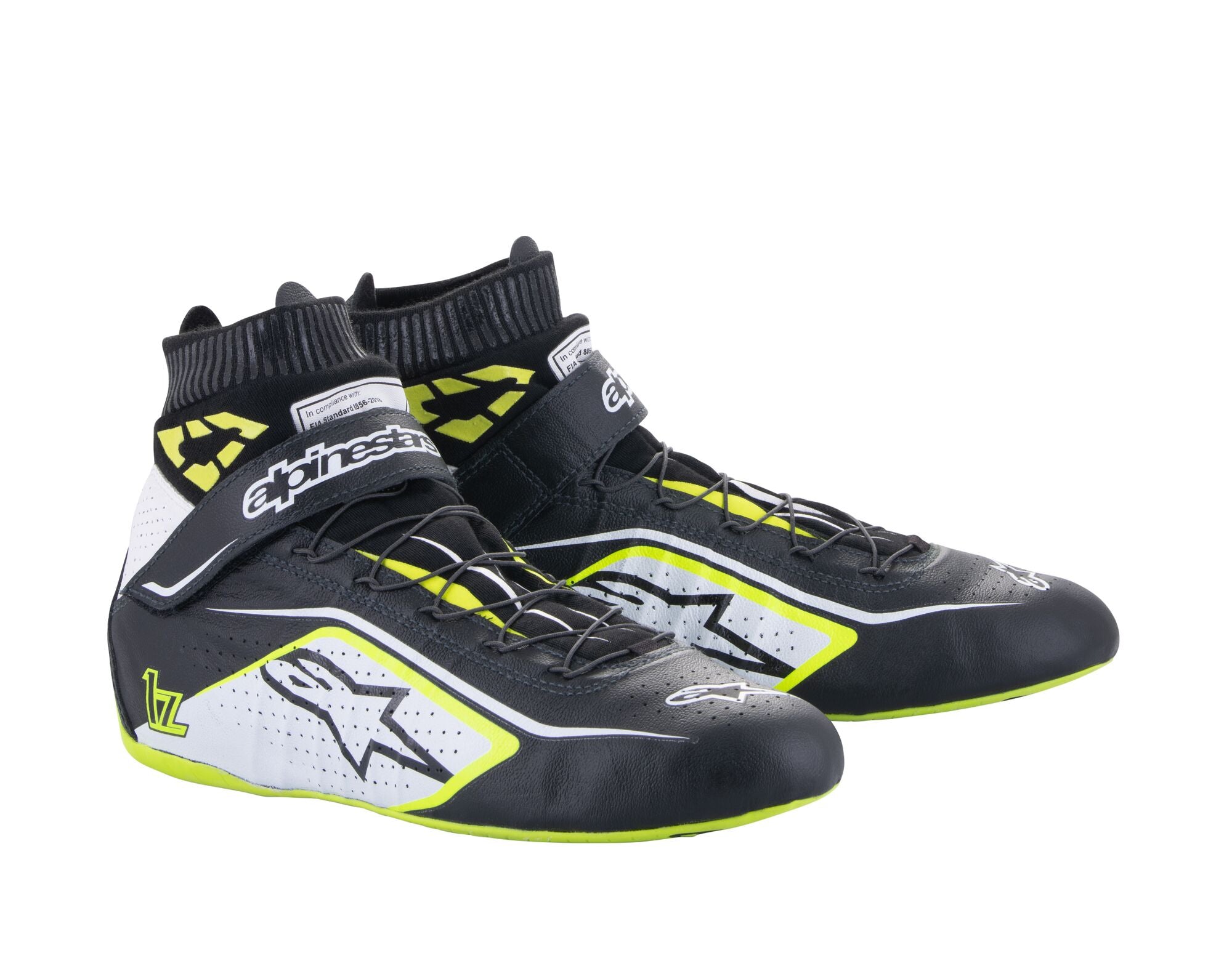 ALPINESTARS 2715020_158_8 TECH 1Z v2 Racing shoes, FIA 8856-2018, black/yellow fluo/white, Size 40,5 Photo-0 