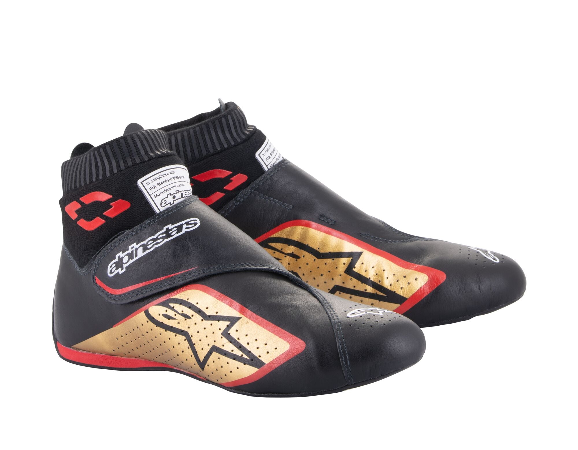 ALPINESTARS 2716022_1593_10 SUPERMONO V2 Racing shoes, FIA 8856-2018, black/gold/red, Size 43 Photo-0 