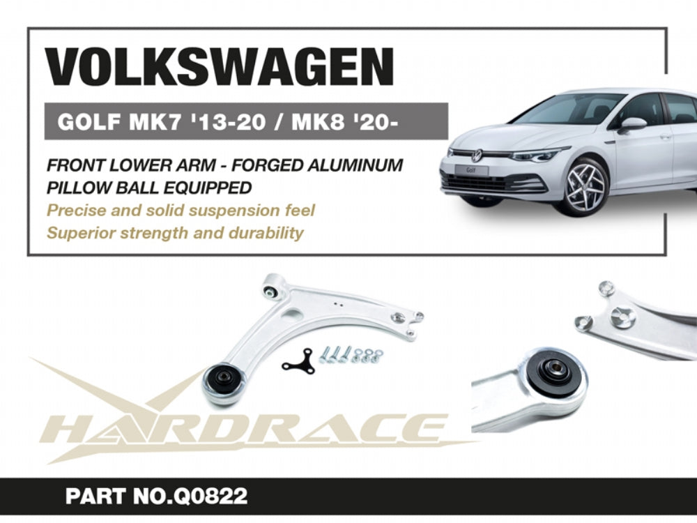 HARDRACE Q0822 Front Lower Control Arm - FORGED ALUMINUM (Pillow Ball) - 2PCS / SET for VW GOLF '12-20- / T-ROC '17- / AUDI A3 '12-20- / Q2 '16- / SKODA OCTAVIA '12-21 Photo-7 