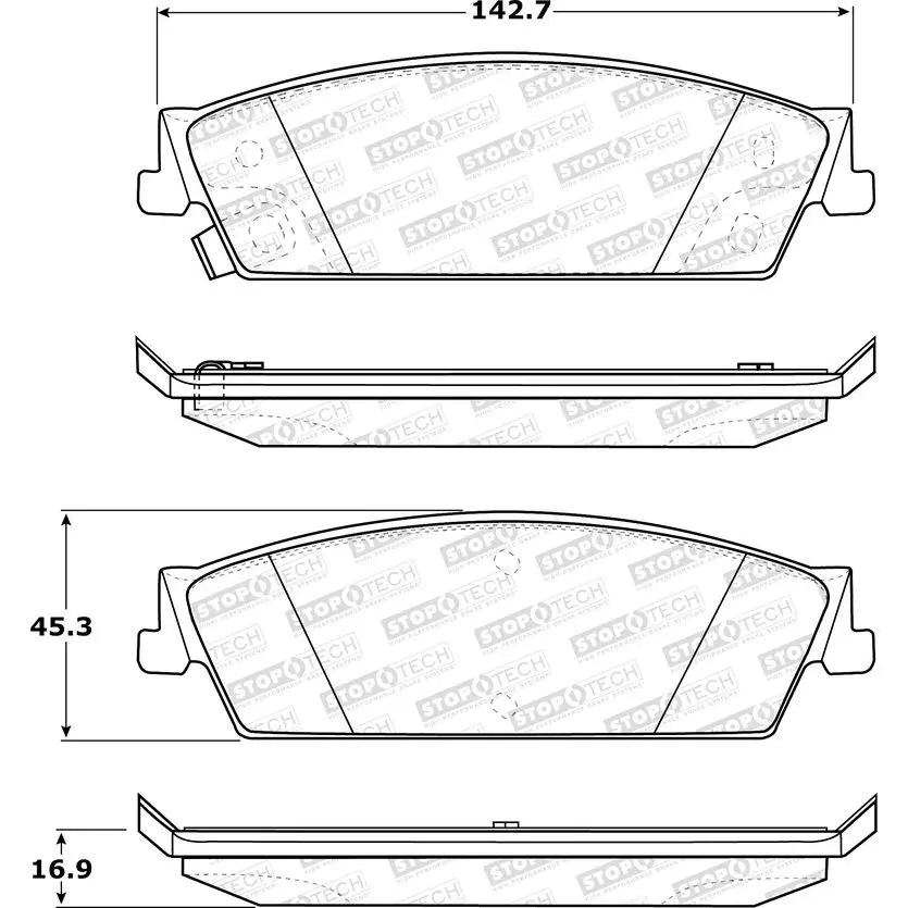 STOPTECH 308.11940 Rear Street Brake Pads with Shims & Hardware CADILLAC/CHEVROLET Avalanche/Escalade/Escalade ESV/Escalade EXT 2007-2014 Photo-5 