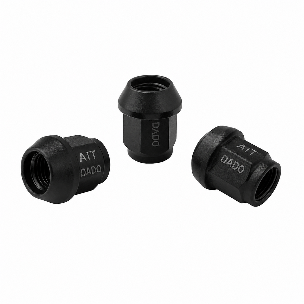 A.I.TECH AIT-DADO-4BLK Wheel nut Antioxide Black 14x1,5 ex 22mm, o.d. 25mm conical seat, total lenght 27mm, steel coppered for AUDI / VW Photo-0 