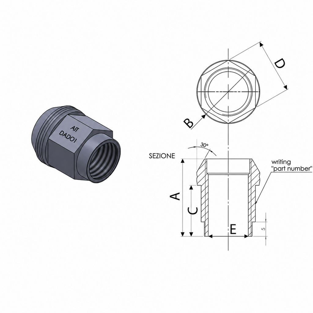 A.I.TECH AIT-DADO-10BLK Wheel nut Antioxide Black 12x1,5 Exag. 19mm, o.d. 23mm, conical seat, total lenght 33mm, steel coppered for MITSUBISHI Lancer EVO X (GR.N) Photo-1 