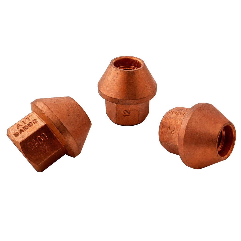 A.I.TECH AIT-DADO-12 Steel coppered nut 12x1,25, ex 19mm, o.d. 28mm, conical SEAT, total lenght 28,5mm Photo-0 