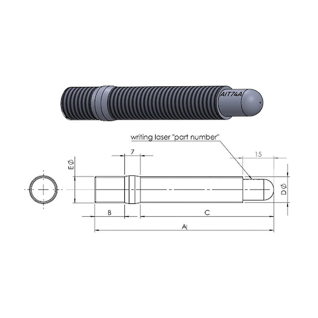 A.I.TECH AIT-74A Wheel Stud 12x1.25 - 12x1.25 L.74 Photo-1 