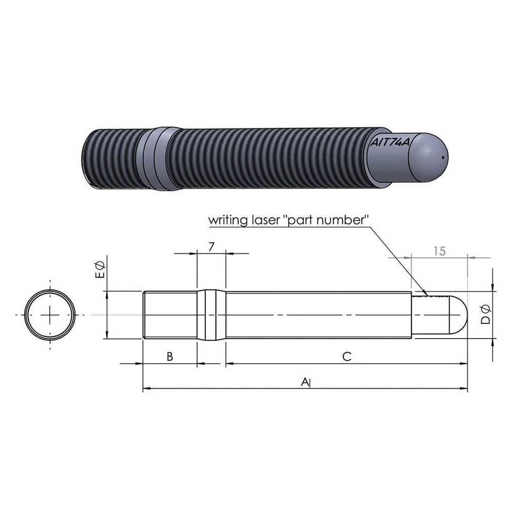 A.I.TECH AIT-74F Wheel Stud 14x1,5 - 14x1,5 L.74 for VW / AUDI / PORSCHE Photo-1 