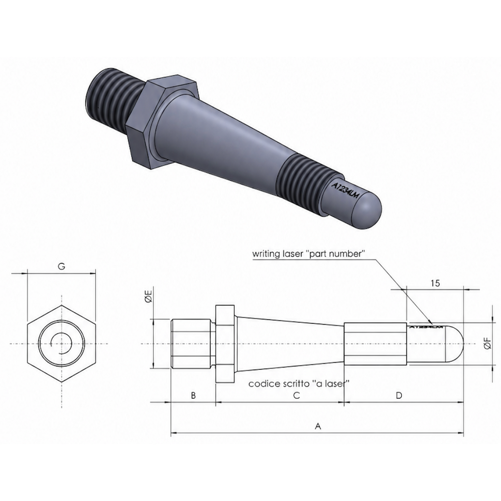 A.I.TECH AIT-93LRY Wheel stud 12x1,25 - 14x1,5 L. 87 ex 20mm for LANCIA Rally Photo-1 