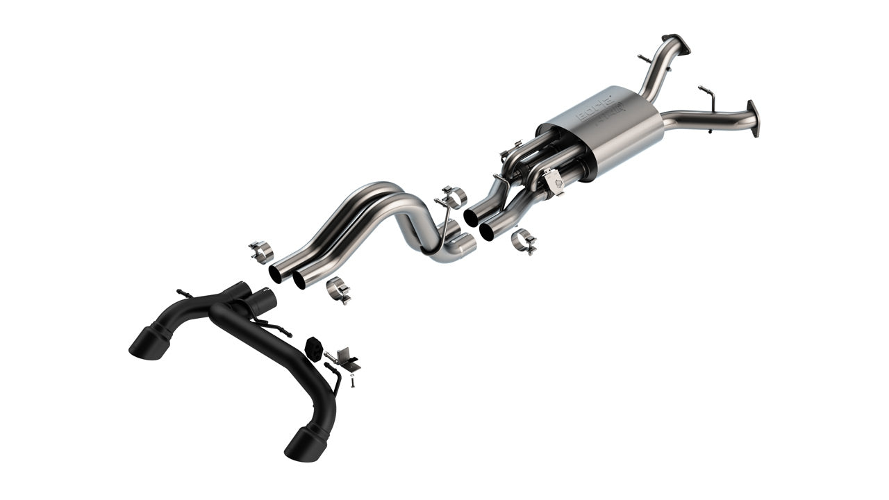 BORLA 140934CB Exhaust system Cat-Back 2.75" ATAK, Tip: 4" RD RL AC SR, Black coated tail pipes for FORD Bronco Raptor 3.0L V6 Turbo AT 2+4WD 2022-2024 Photo-0 