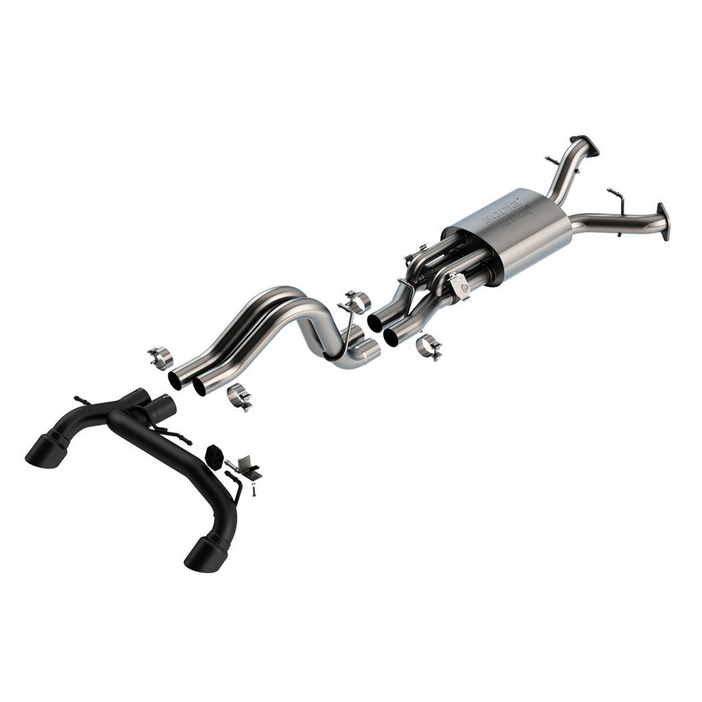 BORLA 140934CB Exhaust System Cat-Back 2.75\", ATAK (4\" Black Chrome Tips) for FORD Bronco Raptor 2022- Photo-0 