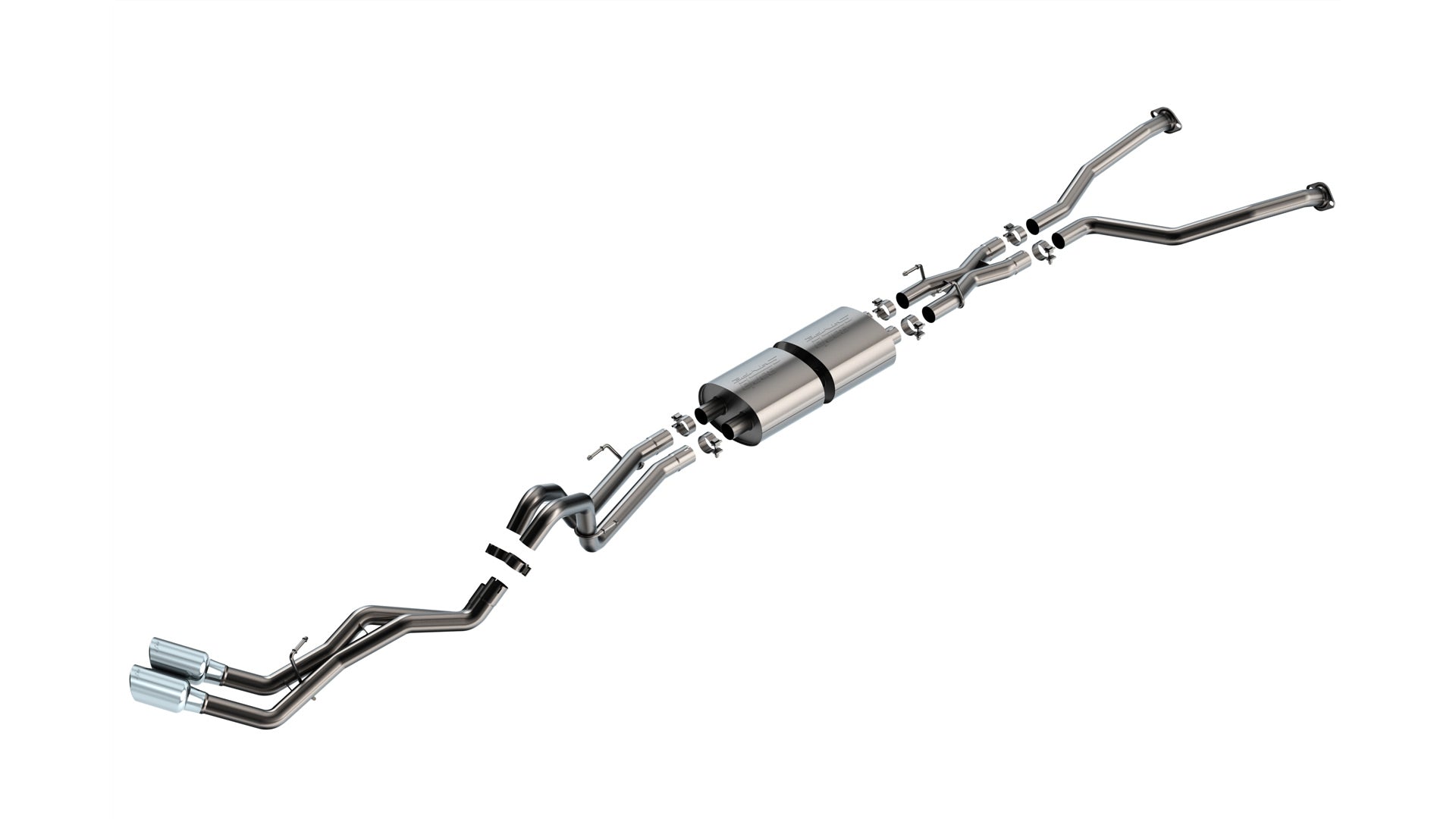 BORLA 140939 Exhaust System Cat-Back "S-TYPE" D RD RL AC S 2.50" TIP: 4.50" RD X 10.00" CHROME for TOYOTA TUNDRA '22-'24 3.4L V6 AT 2+4WD 4DR CCSB+ECSTB WB 145.7" Photo-0 