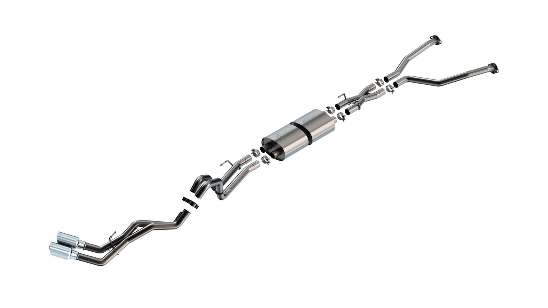 BORLA 140940 Exhaust System Cat-Back "ATAK" D RD RL AC S 2.50" TIP: 4.50" RD X 10.00" CHROME for TOYOTA TUNDRA '22-'24 3.4L V6 AT 2+4WD 4DR CCSB+ECSTB WB 145.7" Photo-0 