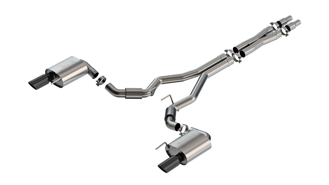 BORLA 140960BC Exhaust system Cat-Back S-type 3" S RD RL AC BC SR Tip: 4" RD X 10.50" Black chrome (Non-active exhaust) for FORD Mustang GT 5.0L V8 2024 Photo-0 
