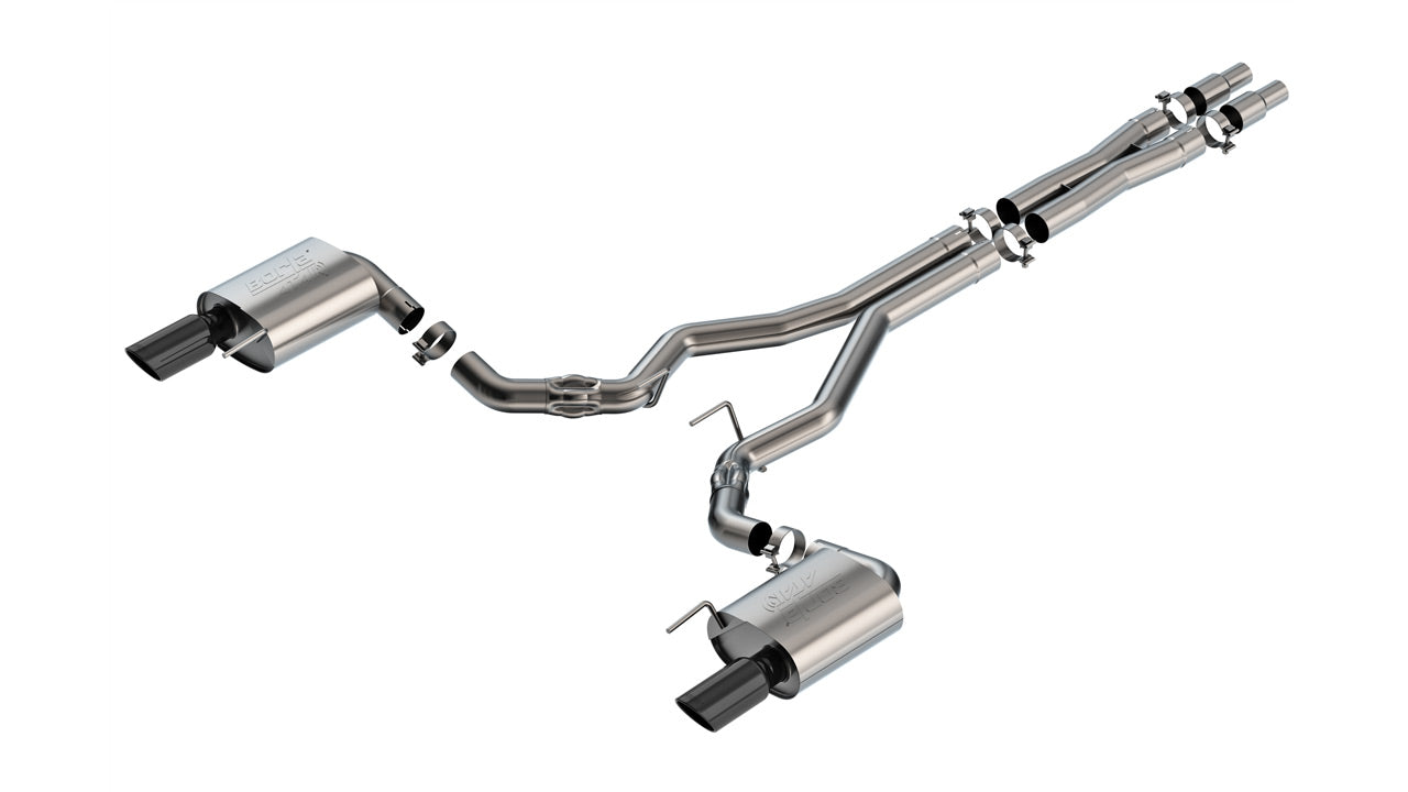 BORLA 140961BC Exhaust system Cat-Back ATAK 3" S RD RL AC BC SR Tip: 4" RD X 10.50" Black chrome (Non-active exhaust) for FORD Mustang GT 5.0L V8 2024 Photo-0 