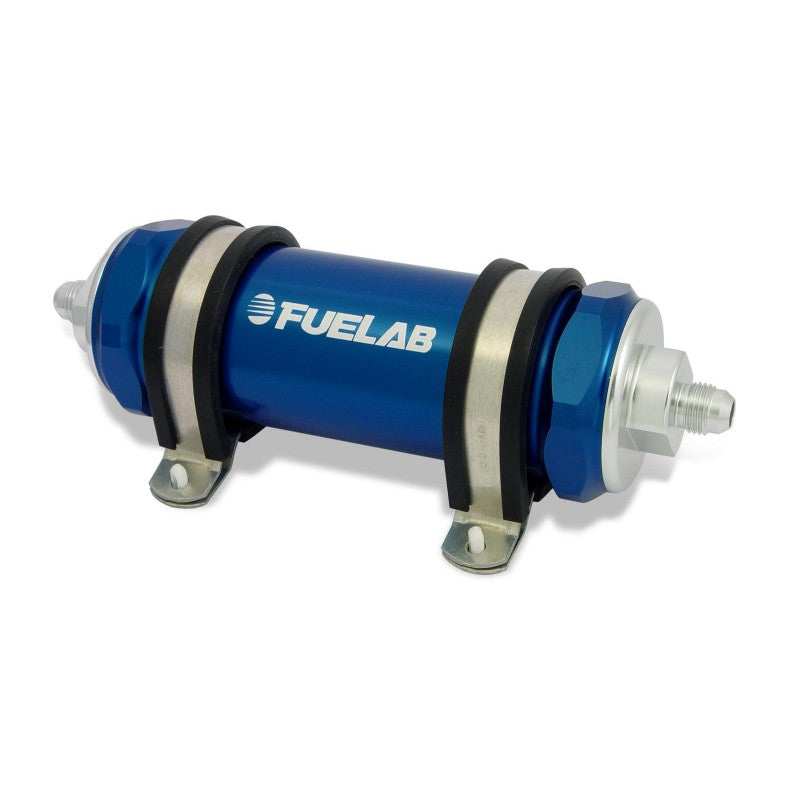 FUELAB 82812-3 In-Line Fuel Filter (8AN in/out, 5 inch 40 micron stainless steel element) Blue Photo-0 