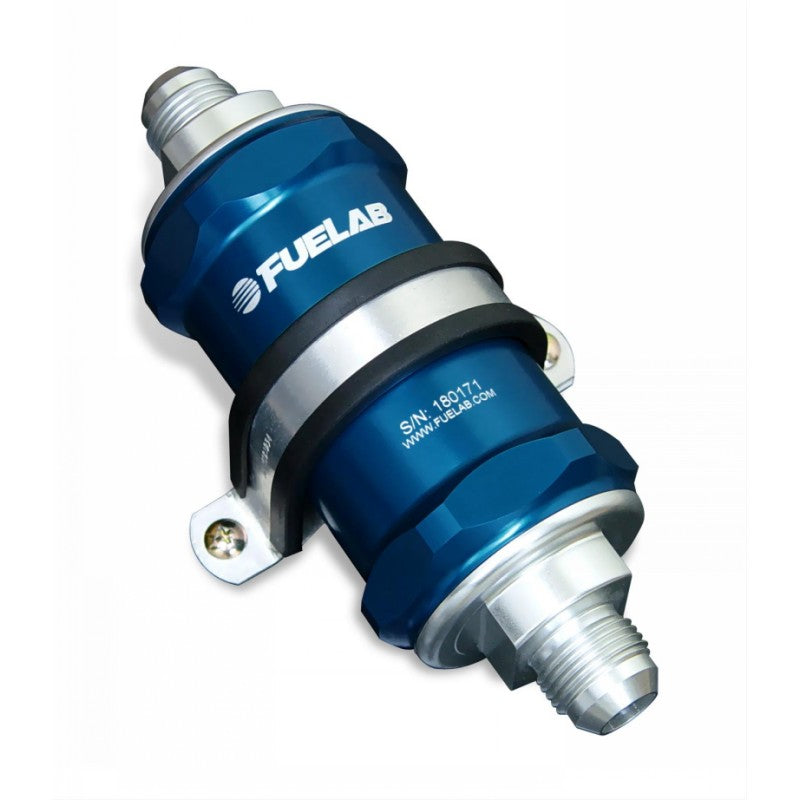 FUELAB 81811-3 In-Line Fuel Filter (6AN in/out, 3 inch 40 micron stainless steel element) Blue Photo-0 