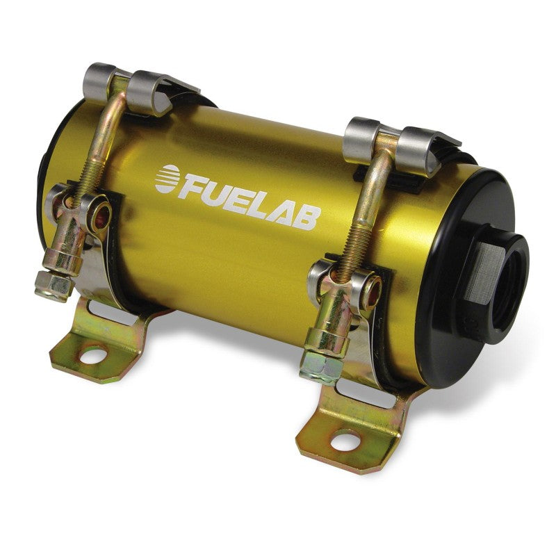FUELAB 41404-5 Carbureted In-Line Fuel Pump PRODIGY (200 GPH @ 20 PSI, 30 PSI max, up to 2000 HP) Gold Photo-0 