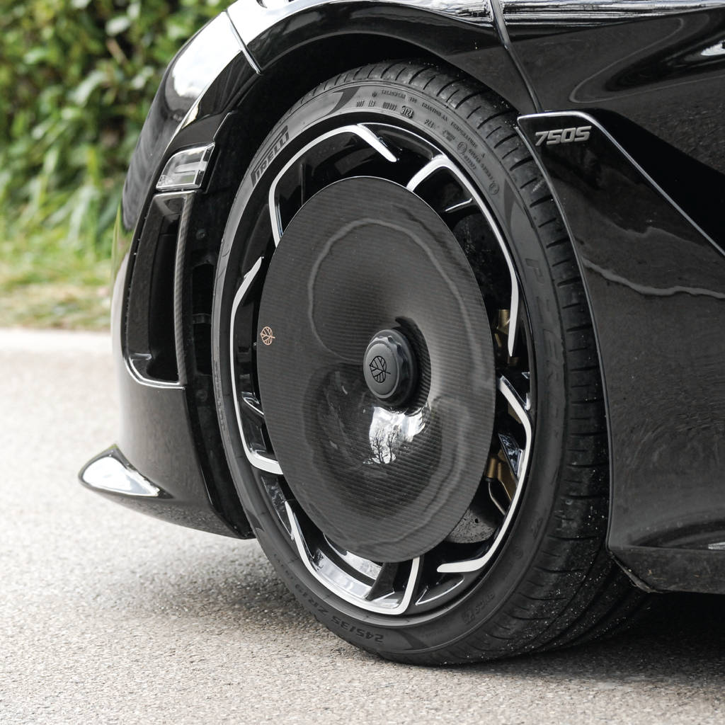 GOLD LEAF ADEVO-MCL750S-GL-CD Wheel Covers Aero Disc EVO (Carbon / Gloss / Custom Decal) for MCLAREN 750S OEM Wheels Photo-14 