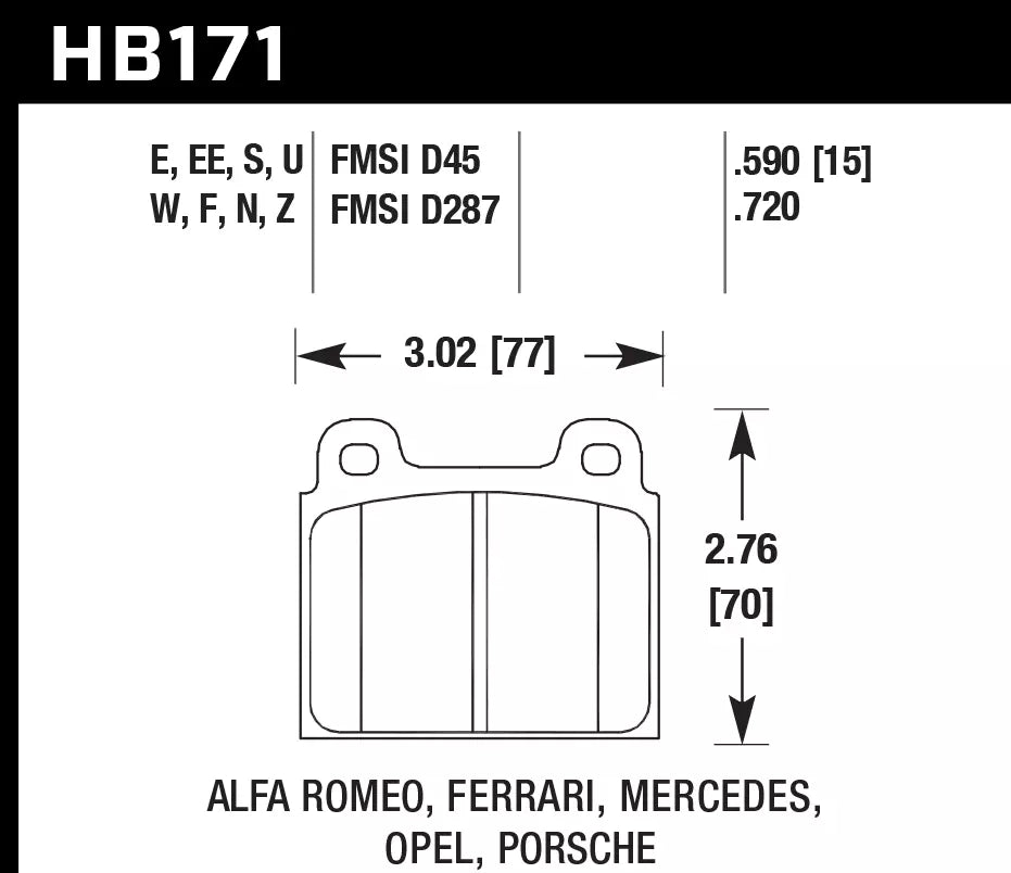 HAWK HB171D.590 Front Brake Pads ER-1 Endurance Racing for PORSCHE 911 1963-1989/ Ferrari 308 1976-1985 Photo-1 