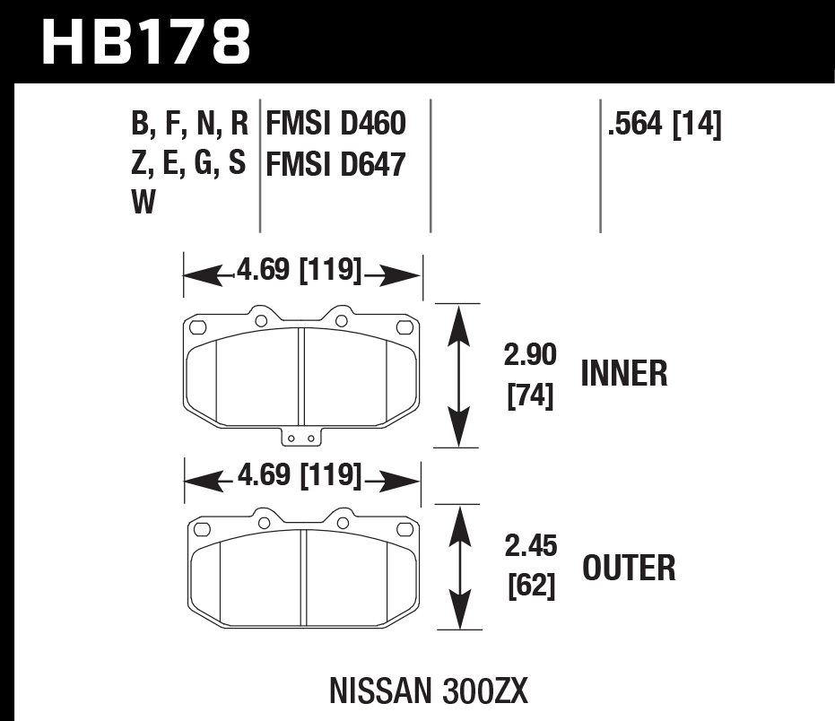 HAWK HB178D.564 Front Brake Pads ER-1 Endurance Racing for NISSAN 300ZX Base 3.0L 1990-1996 Photo-1 