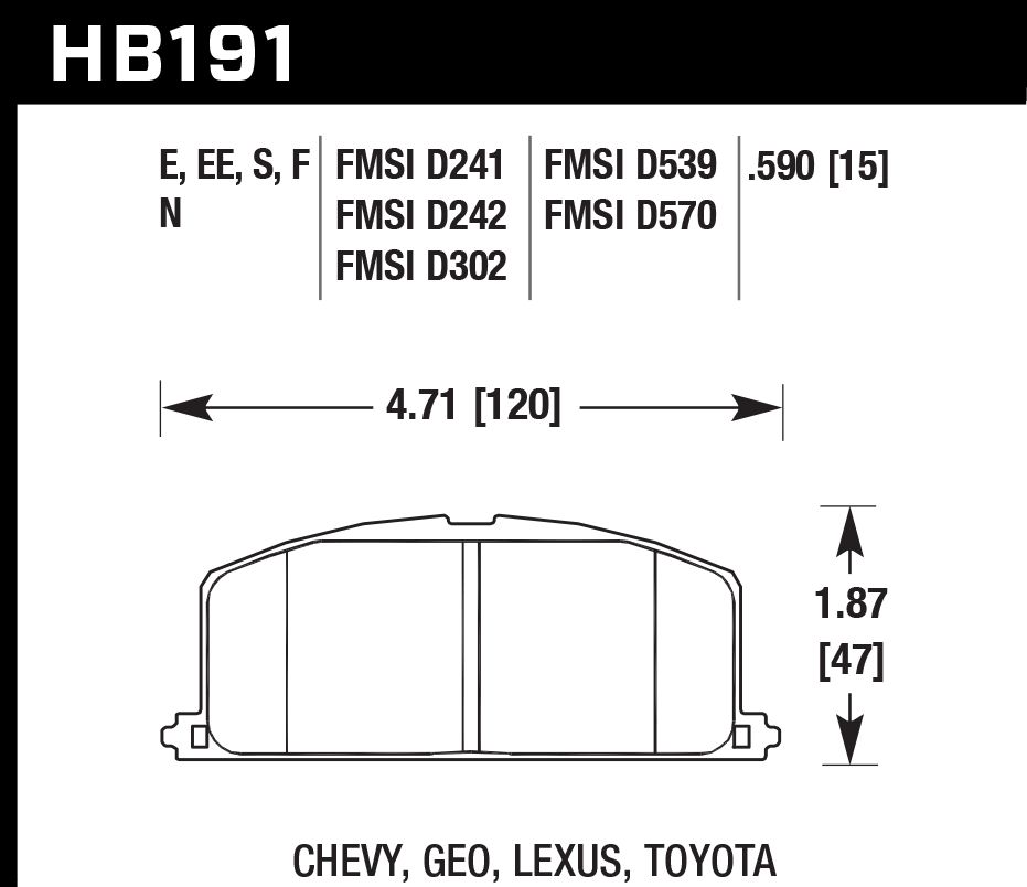 HAWK HB191D.590 Front Brake Pads ER-1 Endurance Racing for TOYOTA Corolla 1984-1992 Photo-1 