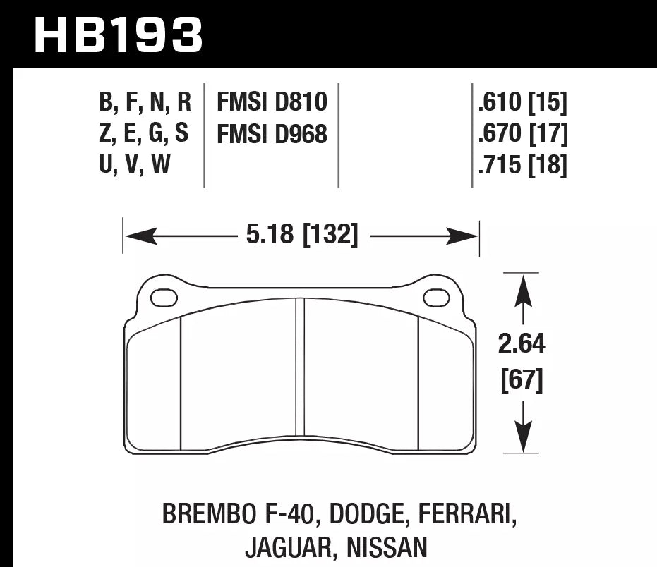 HAWK HB193D.670 Brake Pads ER-1 Endurance Racing for DODGE Viper 2002-2017 Photo-1 