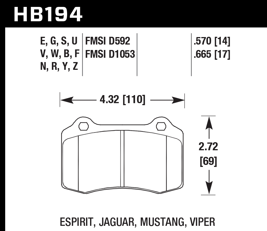 HAWK HB194D.665 Front Brake Pads ER-1 Endurance Racing for DODGE Viper 1992-2002 Photo-1 