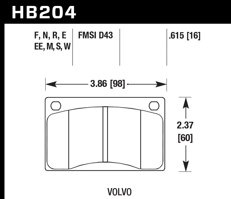 HAWK HB204D.615 Front Brake Pads ER-1 Endurance Racing for VOLVO 240 DL 2.3L 1990-1993 Photo-1 