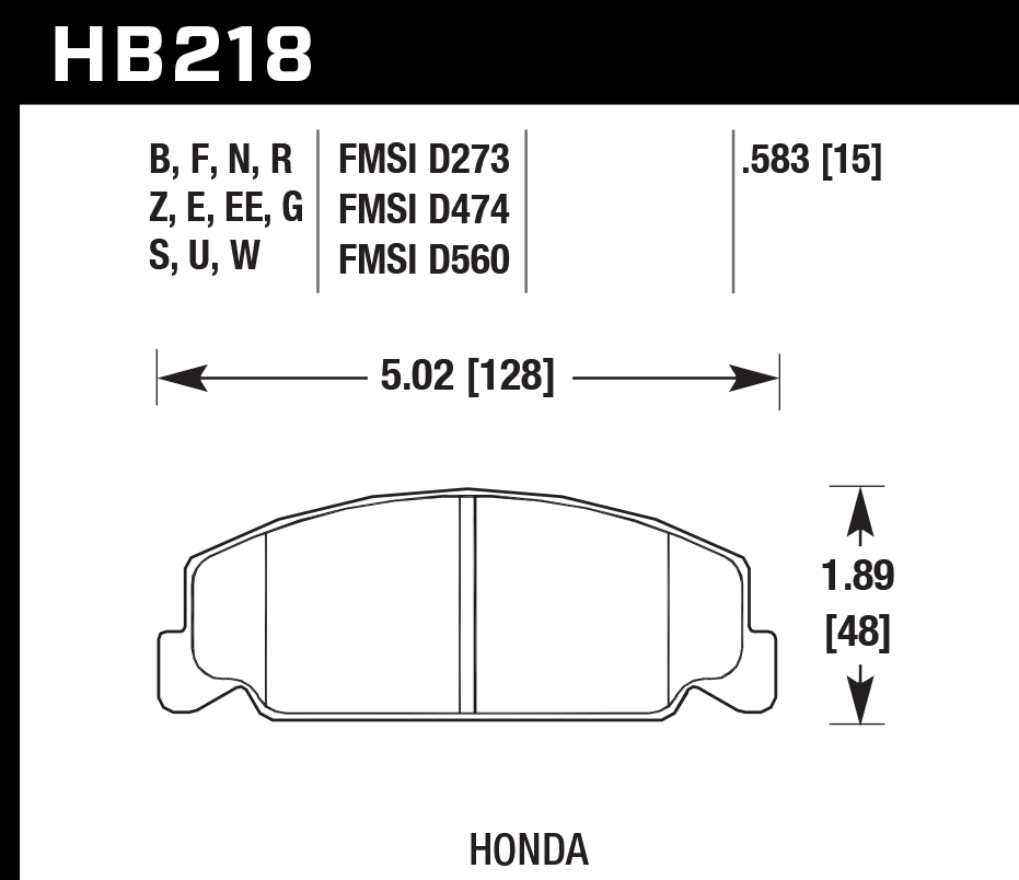 HAWK HB218D.583 Front Brake Pads ER-1 Endurance Racing for HONDA Accord SEi 1.8L 1985 Photo-1 