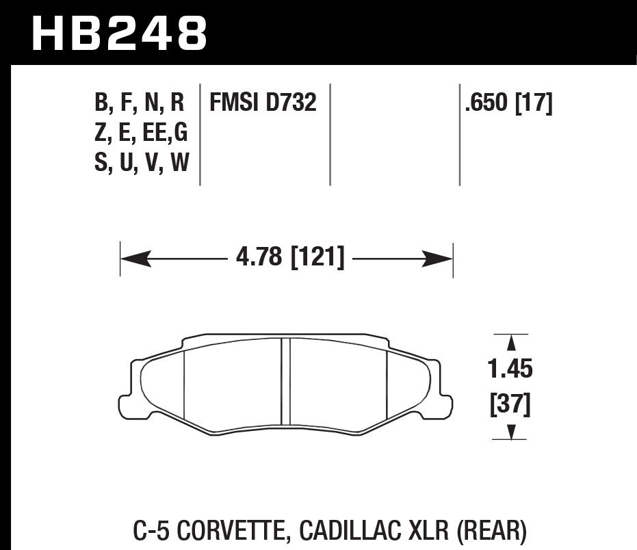 HAWK HB248D.650 Rear Brake Pads ER-1 Endurance Racing for CHEVROLET Corvette Base 6.2L 2008-2013 Photo-1 