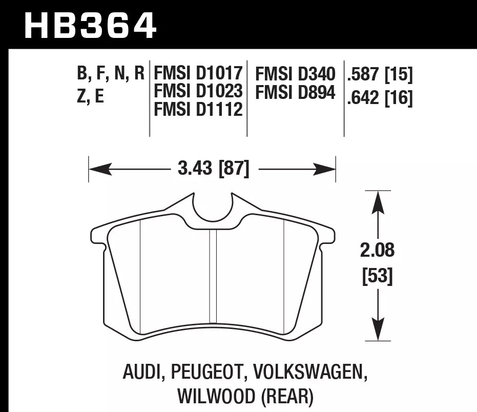 HAWK HB364D.587 Rear Brake Pads ER-1 Endurance Racing for VOLKSWAGEN Golf GTI 2003-2005/ AUDI A4 Base 2004 Photo-1 