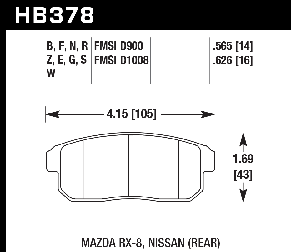 HAWK HB378D.565 Rear Brake Pads ER-1 Endurance Racing for MAZDA RX-8 2004-2011 Photo-1 